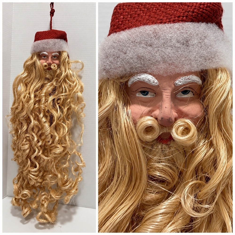Vintage Handmade Christmas Santa Long Beard Hanging Decoration 20" Tall Folk Art